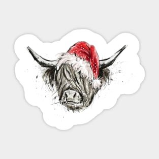 christmas highland cow Sticker